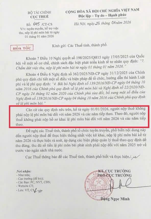 Chính thức bỏ thuế môn bài từ 01/01/2026