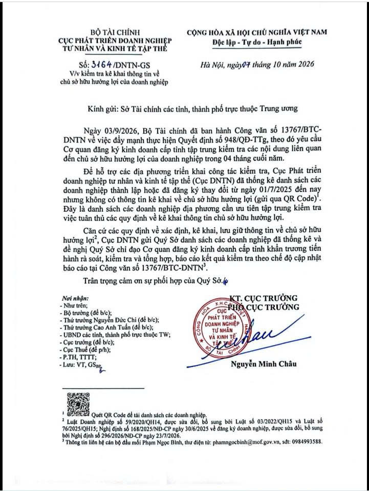 KIỂM TRA NỘI DUNG LIÊN QUAN ĐẾN CHỦ SỞ HỮU HƯỞNG LỢI CỦA DOANH NGHIỆP