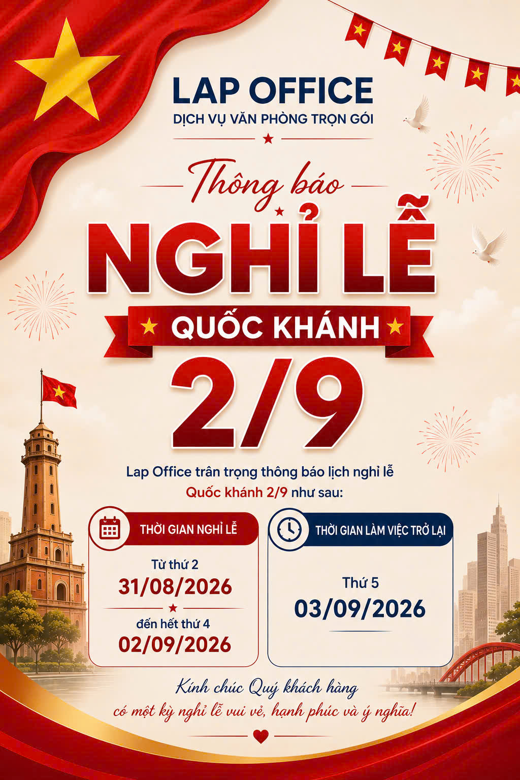THÔNG BÁO NGHỈ LỄ QUỐC KHÁNH 2/9